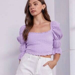 MUSTARD SEED Crinkle
Texture Puff Sleeve Crop Top Lavender Ladies Sz Small NWT
